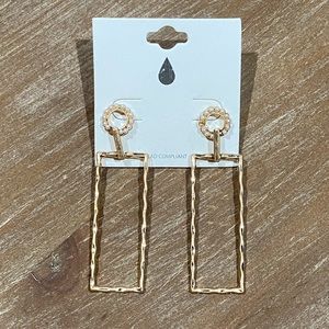 Pearl and metal rectangle drop earrings